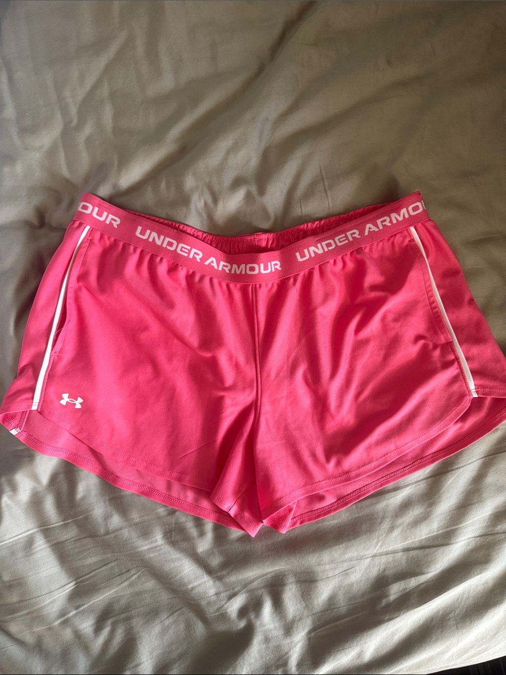 Under Armour Hot Pink Women's Athletic Shorts with White Trim
